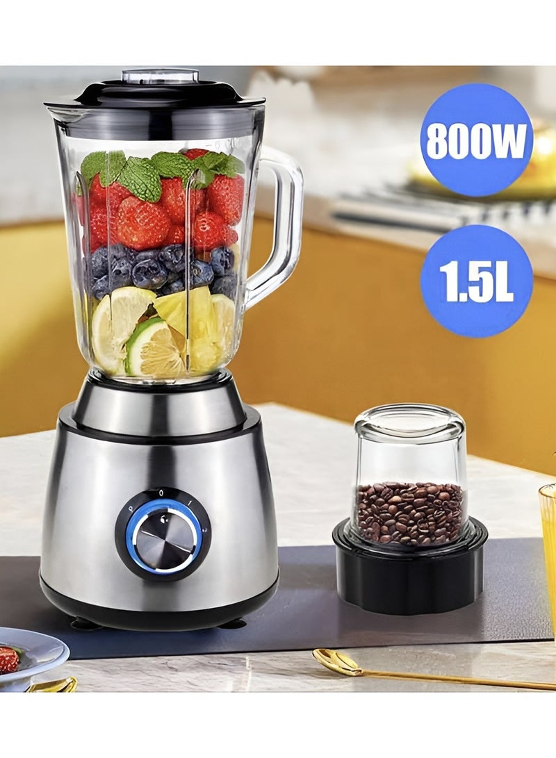 2 in 1 Juicer Blender with 800W Stainless Steel, 1500ml Capacity, High-Power Juice Extractor, Coffee Grinder & Smoothie Maker for Fruits and Vegetables