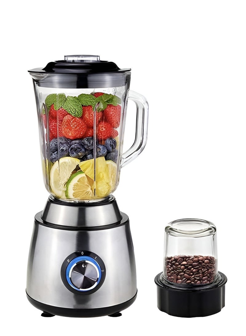 2 in 1 Juicer Blender with 800W Stainless Steel, 1500ml Capacity, High-Power Juice Extractor, Coffee Grinder & Smoothie Maker for Fruits and Vegetables