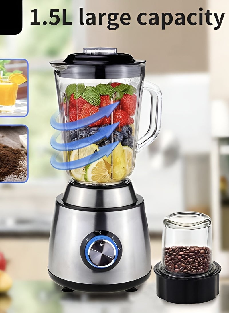 2 in 1 Coffee Grinder & Juicer Blender, 800W Stainless Steel, 1500ml Capacity, High-Power Multifunctional Blender for Grinding Coffee Beans, Juicing Fruits and Vegetables