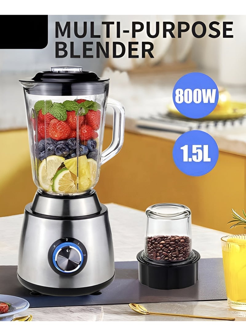 2 in 1 Coffee Grinder & Juicer Blender, 800W Stainless Steel, 1500ml Capacity, High-Power Multifunctional Blender for Grinding Coffee Beans, Juicing Fruits and Vegetables