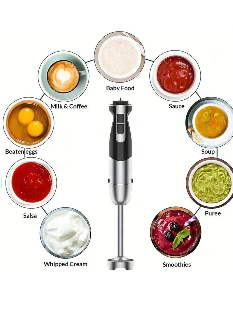Stainless Steel Stick Blender - 500W Powerful,Speeds, Low Noise, Turbo Mode - Includes , Milk Frother, Egg Whisk, Hang-up Loop for Easy Mounting, BPA-Free,