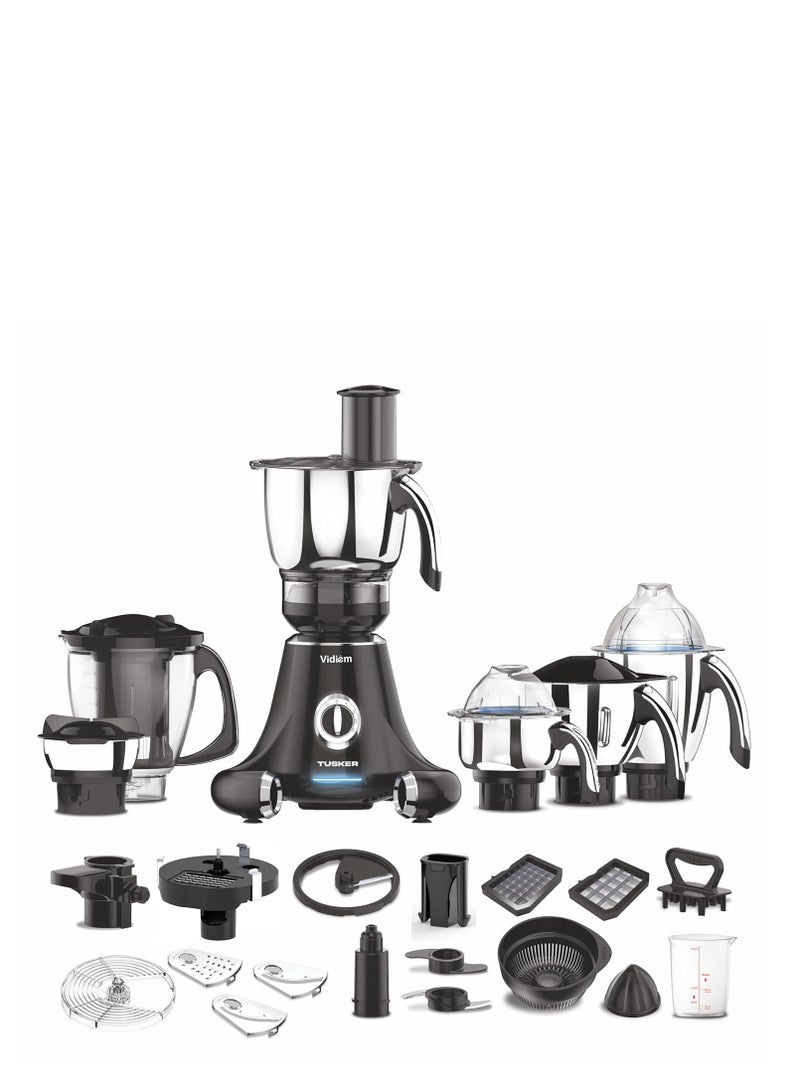 Vidiem mixer grinder 608 A Tusker, mixer grinder 750 watt with 3 jars and 1 juicer mixer grinder, 1 multi chef, 4 leakproof jars with self-lock for wet and dry spices, chutneys