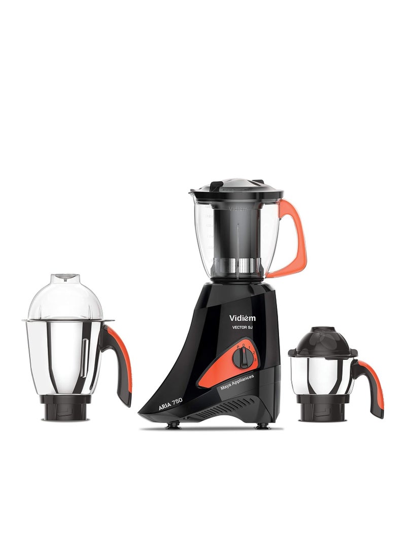 Vidiem mixer grinder 576 A Vector SJ (Black), 750 watt mixer grinder 3 leak proof jars with self-lock for wet and dry spices, chutneys and curries