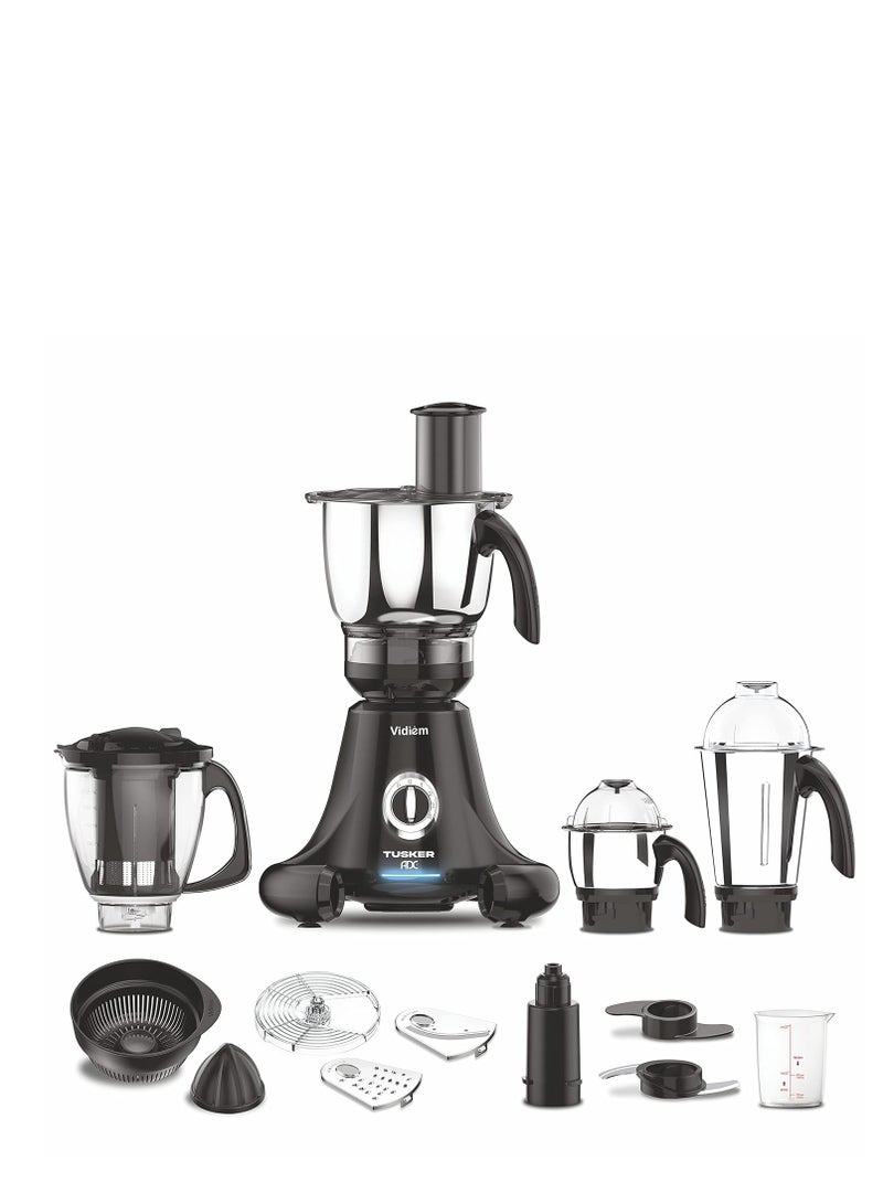 Vidiem mixer grinder 616 A Tusker ADC, mixer grinder 750 watt with 3 jars and 1 juicer mixer grinder, 1 multi chef, 4 leak proof jars with self-lock for wet and dry spices, chutneys