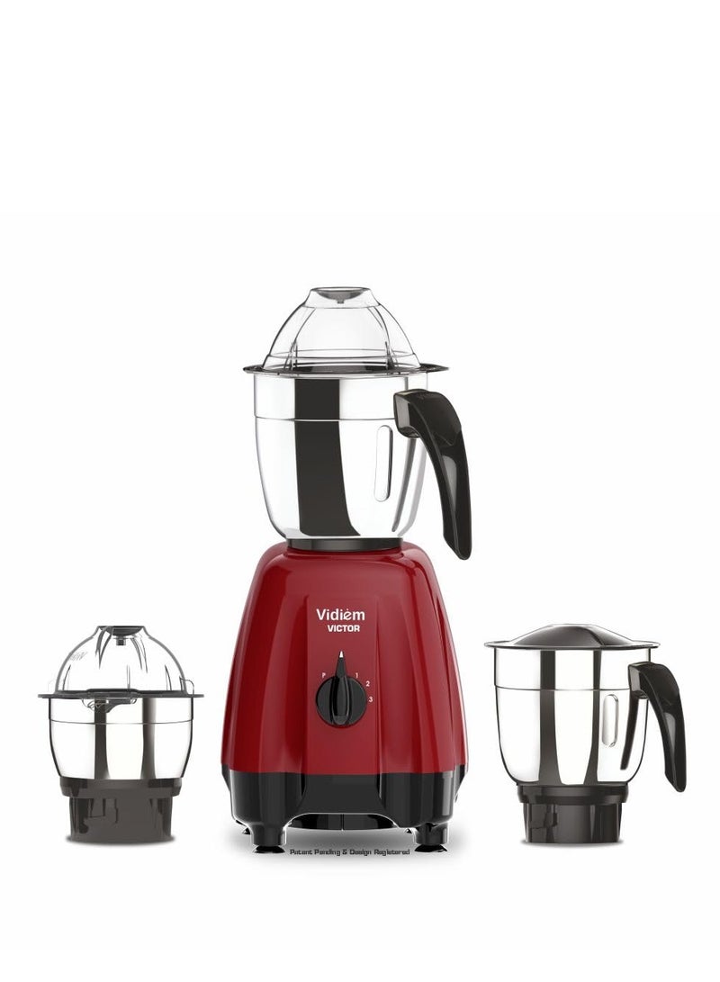 Vidiem Victor (Red) MG 715 A, mixer grinder 650 watt with 3 leak proof jars with self-lock for wet and dry spices, chutneys and curries