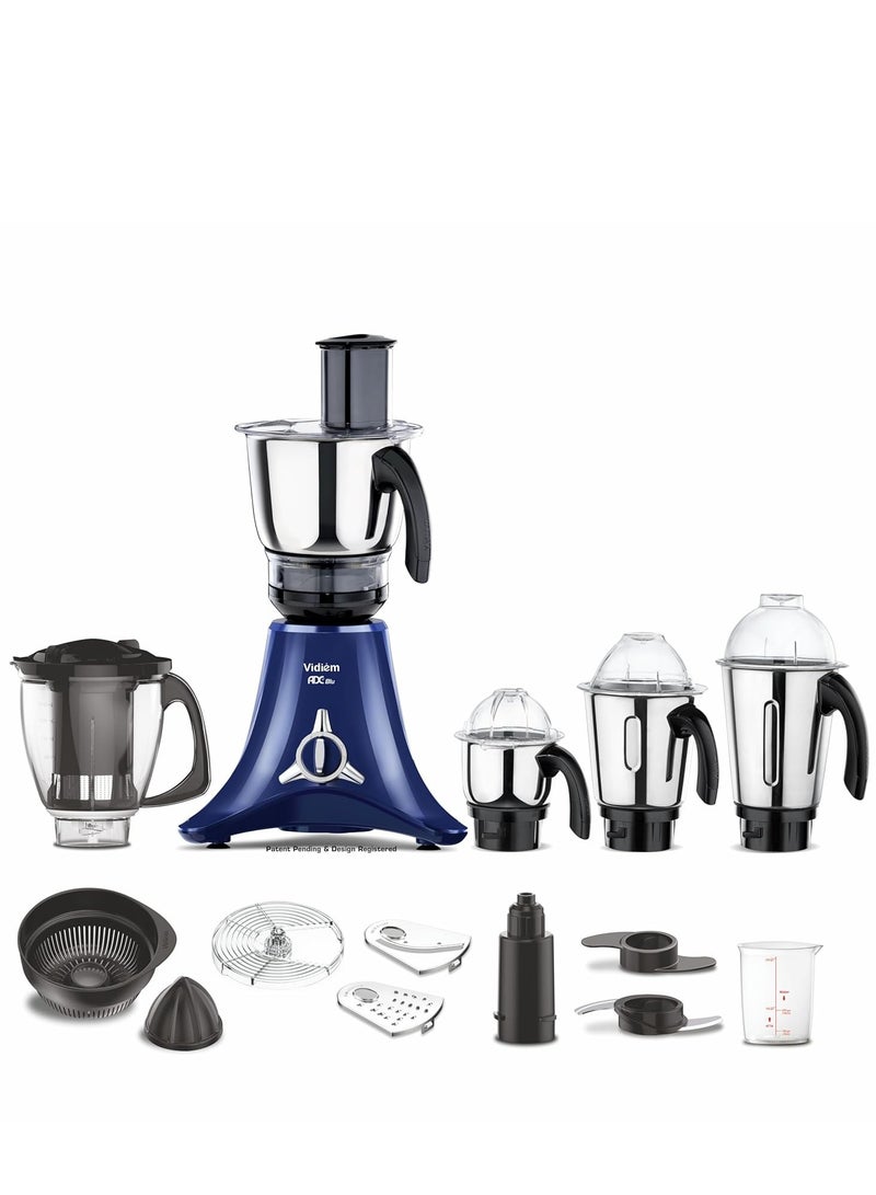 Vidiem Vstar ADC Blu mixer grinder 717 A, mixer grinder 750 watts with 5 Jar in-1 juicer mixer grinder, 5 leak proof jars with self-lock, for wet and dry spices, chutneys and curries, blue