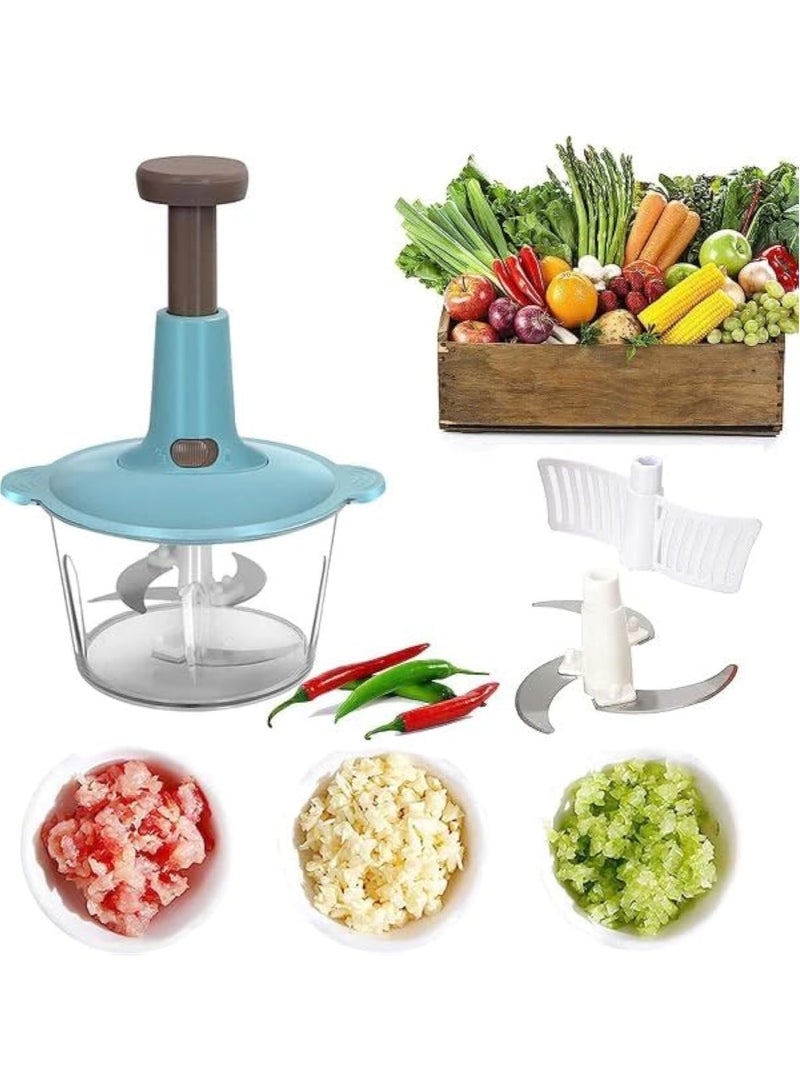 Manual Meat Grinder and Food Chopper - Press Type Vegetable Grinder, Meat Cutter, Egg Whisk & Stirrer, Multifunction Kitchen Tool