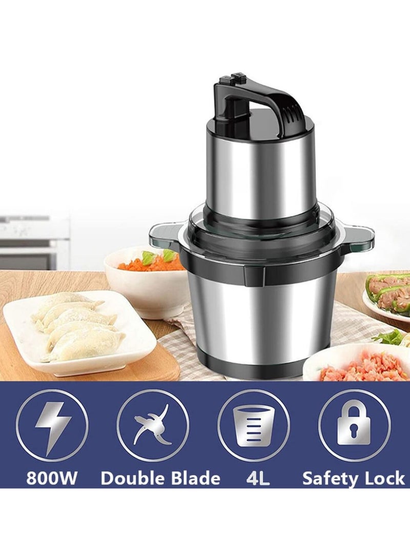 800W Electric Food Chopper - 4L Stainless Steel Bowl for Mince & Blend Vegetables, Fruits, Nuts, and Meats - Durable Stainless Steel Blade (Model SK-7028)