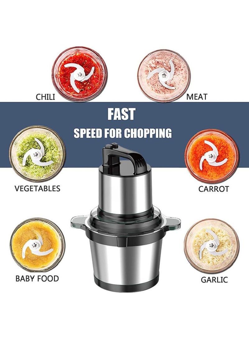 800W Electric Food Chopper - 4L Stainless Steel Bowl for Mince & Blend Vegetables, Fruits, Nuts, and Meats - Durable Stainless Steel Blade (Model SK-7028)