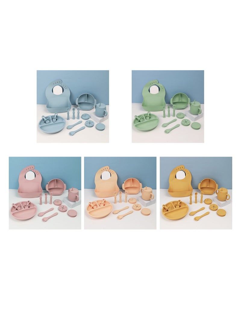 Children's Silicone Tableware Set Baby Food Plate Tableware Pink 15-Piece Set