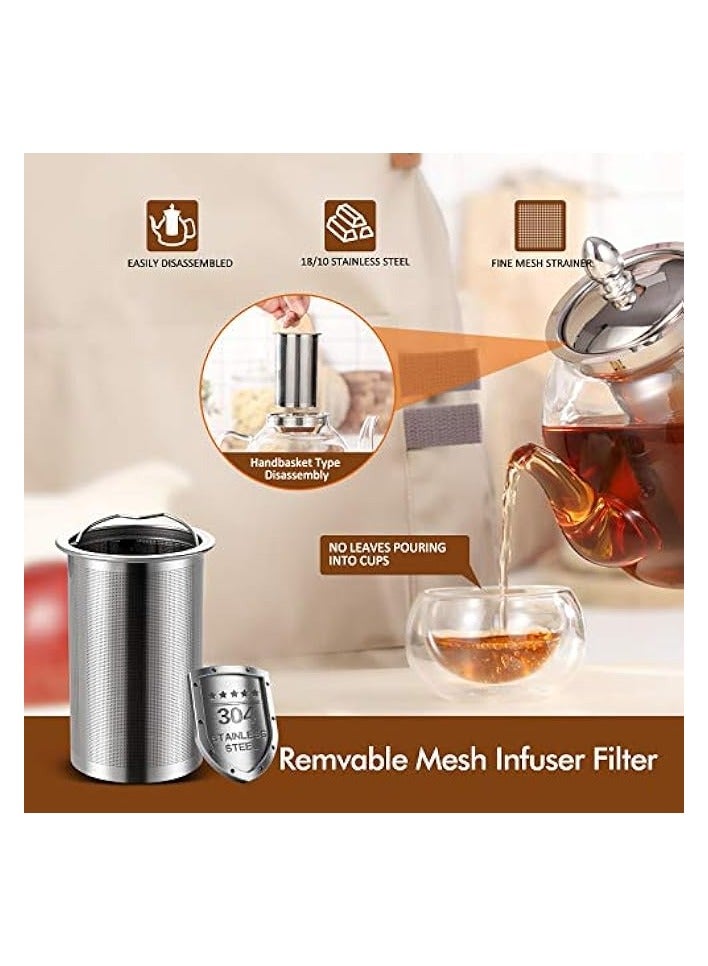 Glass Teapot with Removable Infuser 1000ml Stovetop Tea Maker and Tea Maker