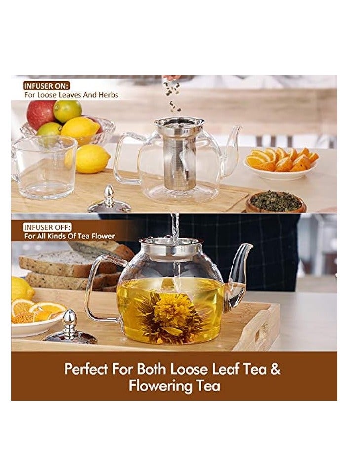 Glass Teapot with Removable Infuser 1000ml Stovetop Tea Maker and Tea Maker