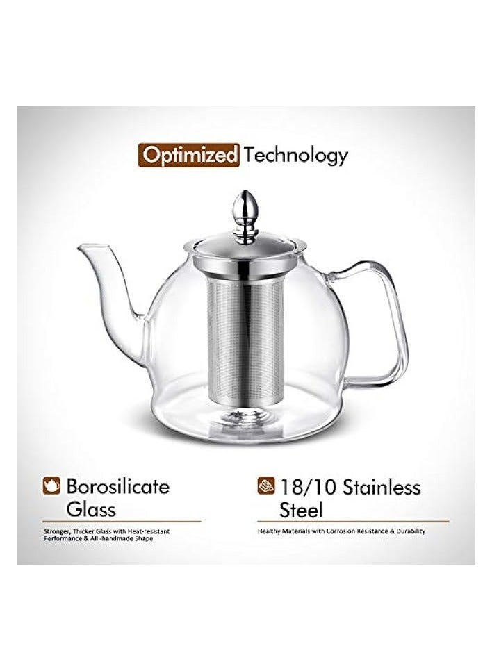 Glass Teapot with Removable Infuser 1000ml Stovetop Tea Maker and Tea Maker