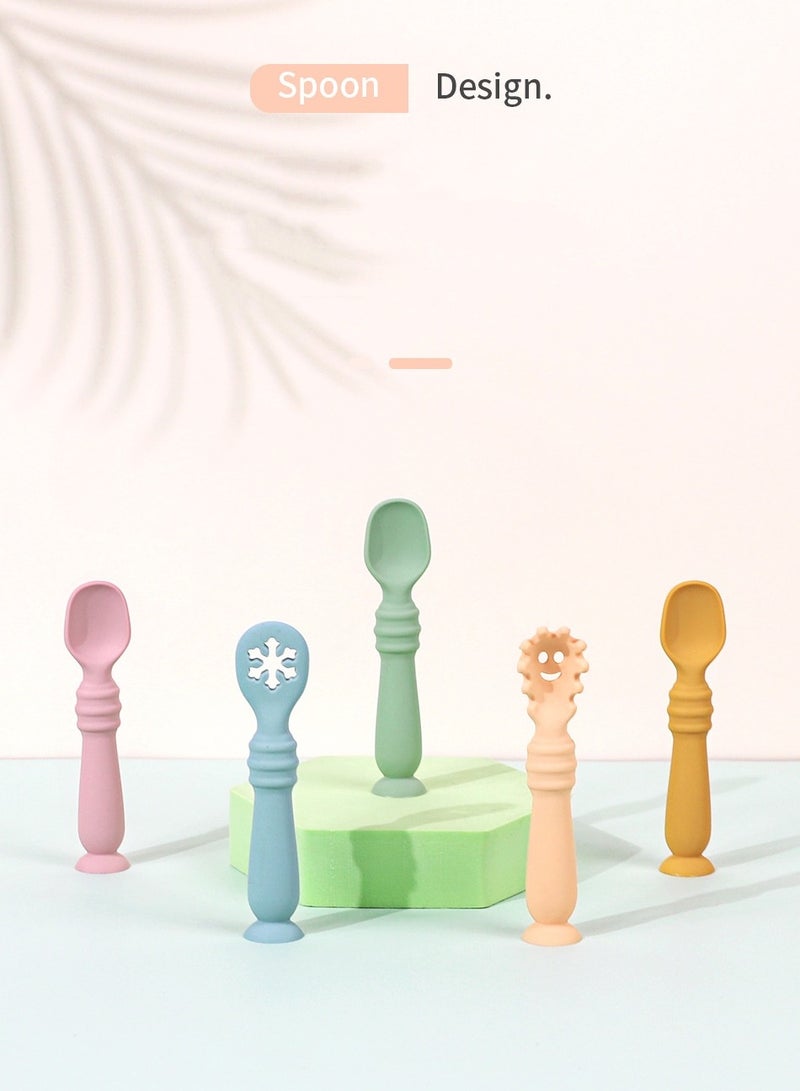 Children's Silicone Tableware Set Baby Food Tray Tableware Blue Food Spoon (Three-Piece Set)