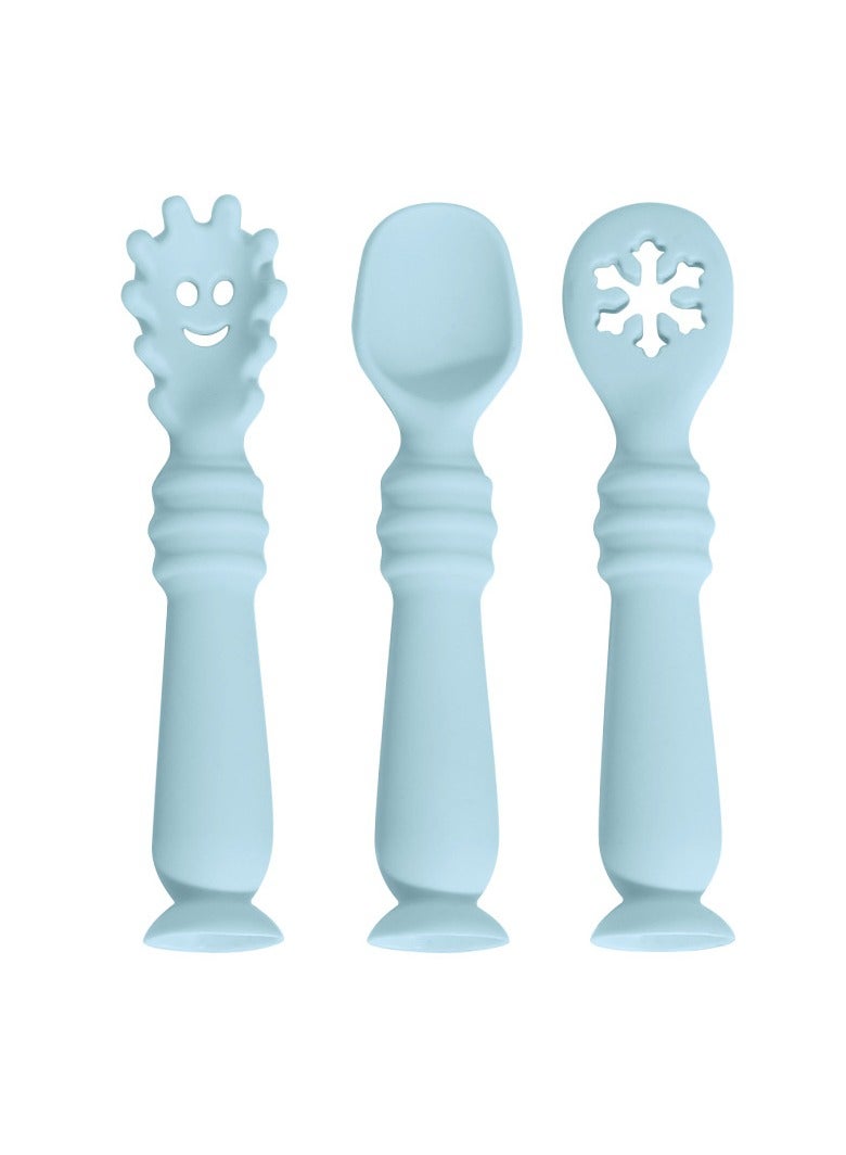 Children's Silicone Tableware Set Baby Food Tray Tableware Blue Food Spoon (Three-Piece Set)