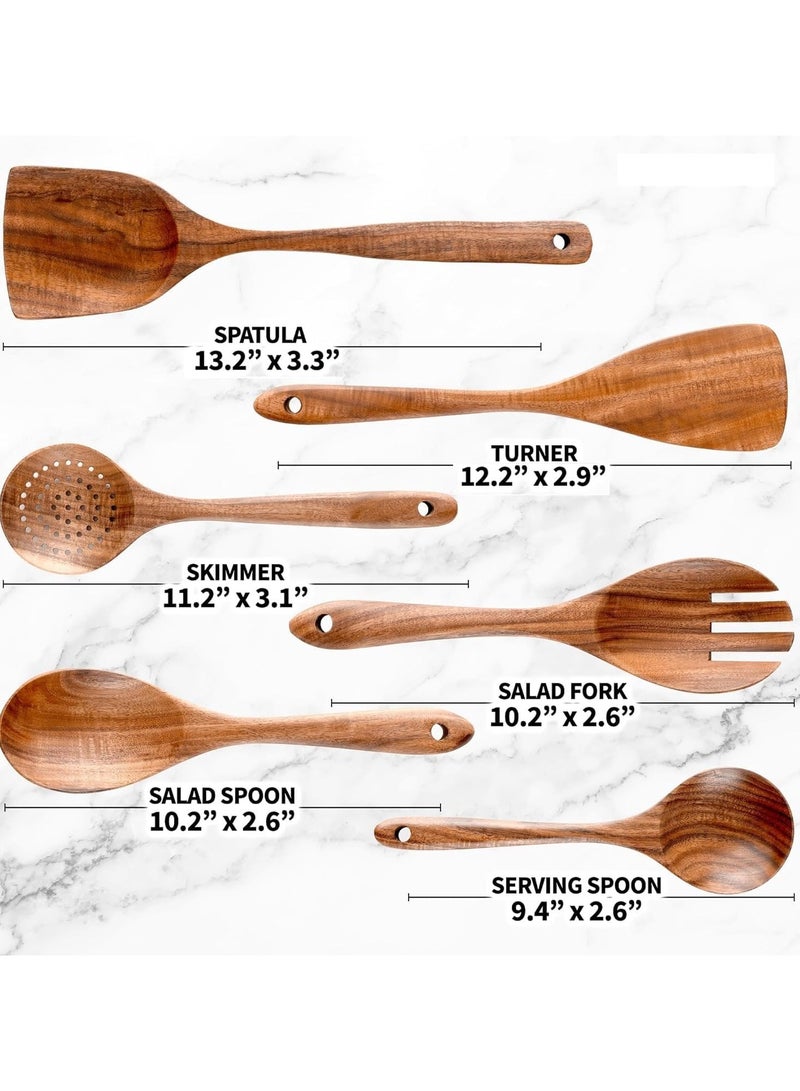 Kitchen 6 Piece Wooden Spoons For Cooking - Smooth Finish Teak Wooden Utensils For Cooking - Soft Comfortable Grip Wood Spoons For Cooking -Non-Stick Wooden Cooking Utensils -Wooden Spoon Sets