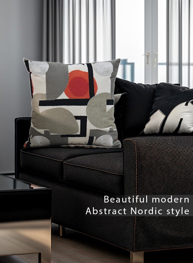 Beautiful Modern Abstract| Nordic Style| Fully Embroidered  Throw Pillow Cover | 100% Linen Ground with Woven Velvet Back Fabric Suitable For Both TheSides | Revamp Your Luxury Bedrooms Livingrooms Patios Rooftops Indoor Gardens and Sofas | 50cm x 50cm |Conceal Zip Closure