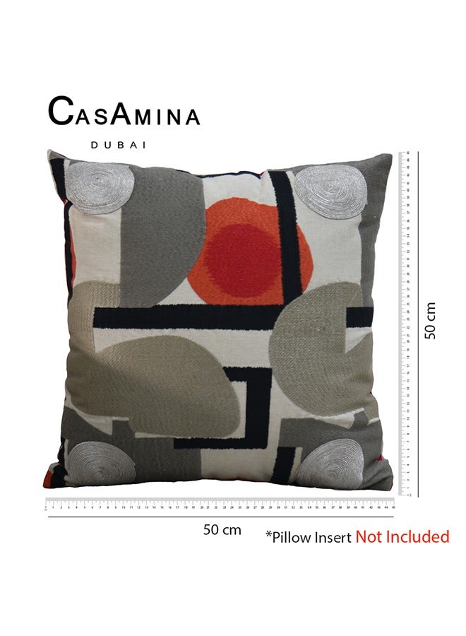 Beautiful Modern Abstract| Nordic Style| Fully Embroidered  Throw Pillow Cover | 100% Linen Ground with Woven Velvet Back Fabric Suitable For Both TheSides | Revamp Your Luxury Bedrooms Livingrooms Patios Rooftops Indoor Gardens and Sofas | 50cm x 50cm |Conceal Zip Closure