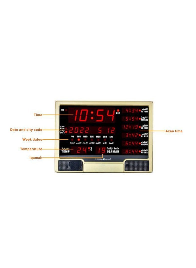 Muslim Islamic prayer clock with remote praying azan alarm wall world time function mosque clock.