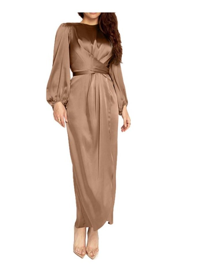 New Temperament Soft Waist Satin Long Dress