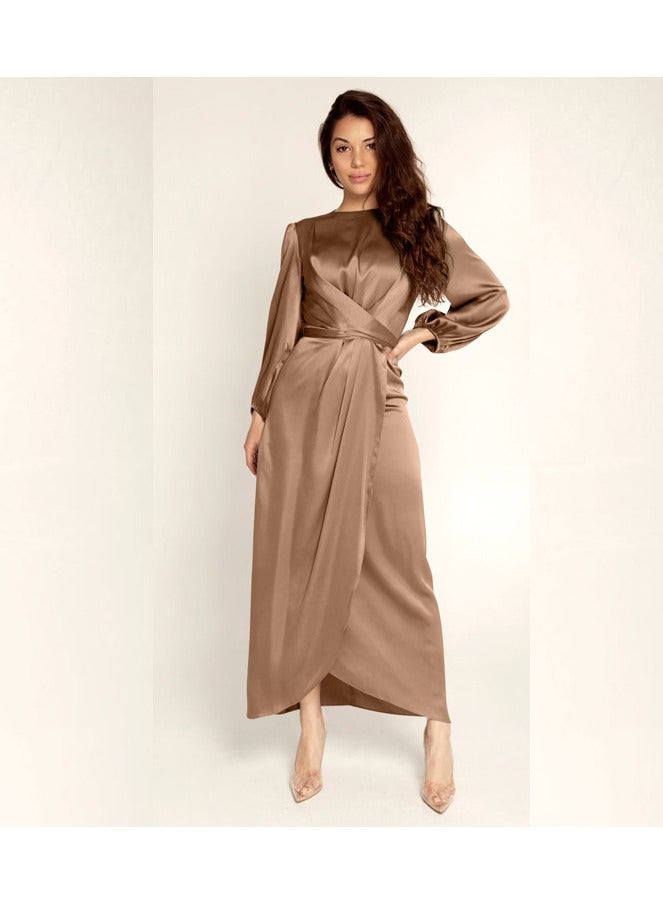 New Temperament Soft Waist Satin Long Dress