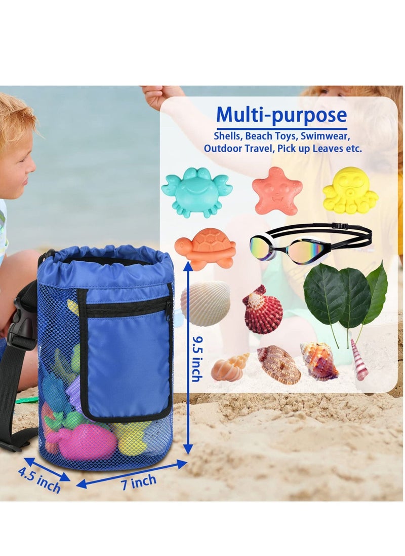 2 PCS Kids Shell Collecting Bag, Adjustable Colorful Net Bag, Beach Mesh Bag for Kids Picking Up Shells, Kids Toys Storage (Blue, Red)