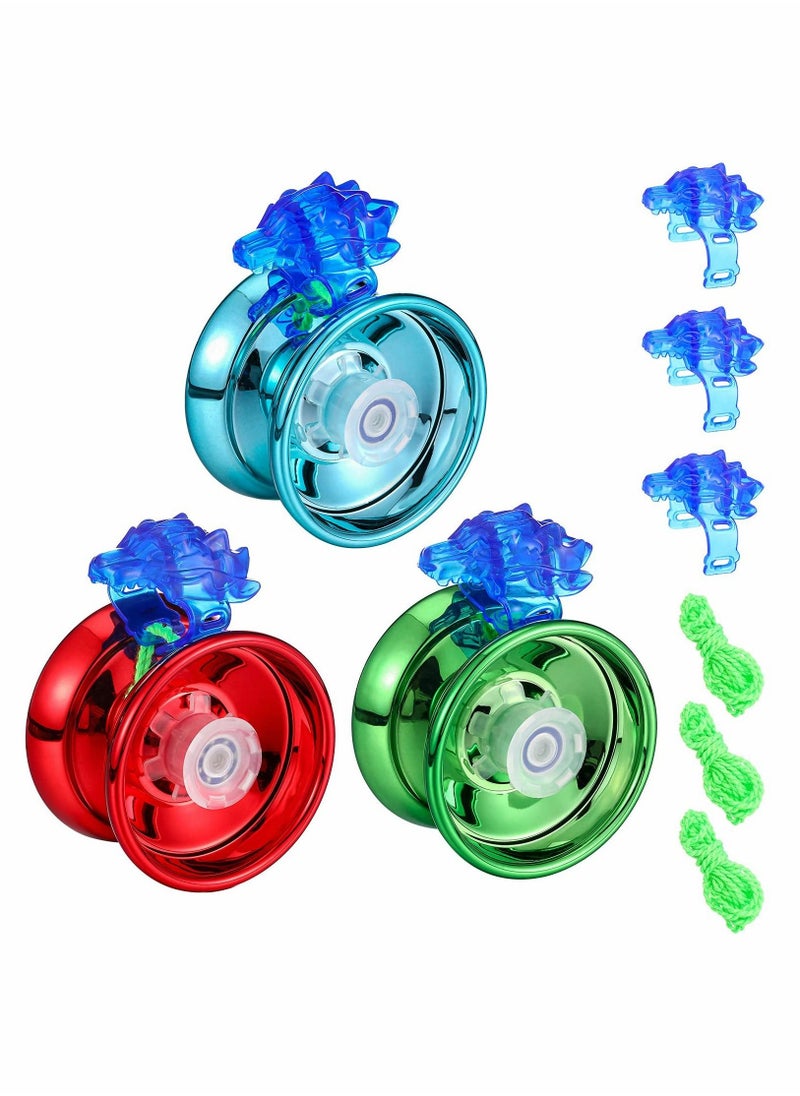 Metal Yoyo, 3 Pcs Aluminum Alloy Yo-yo Responsive Ball with Finger Cots and Replacement Ropes, Premium Bearing Steel Roller Bearing Yo-yo