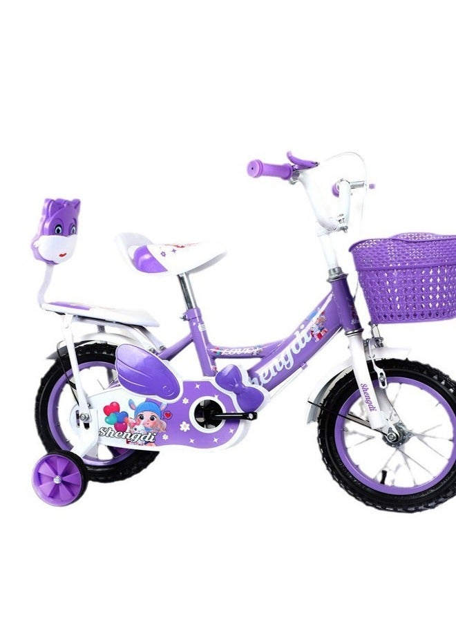 Kids' 14-Inch Bicycle with Hand Brake, Basket, and Backseat – Ideal for Boys & Girls