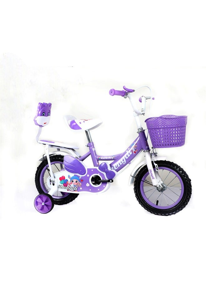 Kids' 14-Inch Bicycle with Hand Brake, Basket, and Backseat – Ideal for Boys & Girls