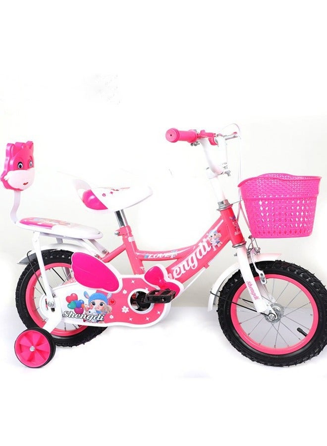 Kids' 14-Inch Bicycle with Hand Brake, Basket, and Backseat – Ideal for Boys & Girls