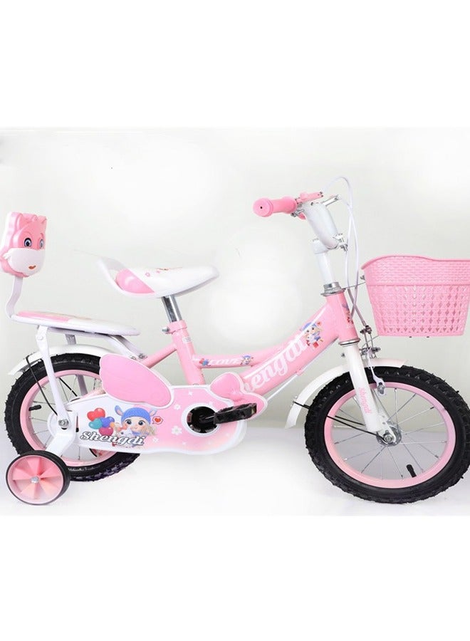 Kids' 14-Inch Bicycle with Hand Brake, Basket, and Backseat – Ideal for Boys & Girls