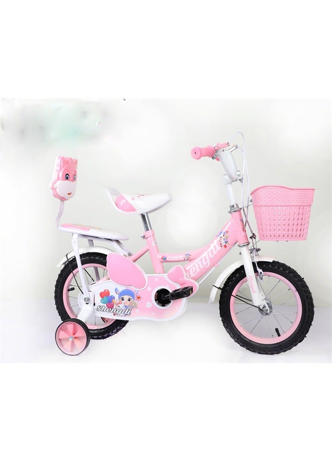 Kids' 14-Inch Bicycle with Hand Brake, Basket, and Backseat – Ideal for Boys & Girls