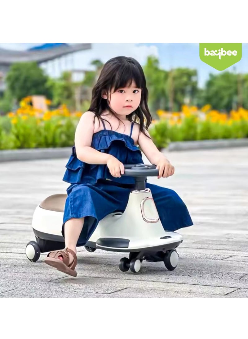 Baybee Ride on Car Swing Car for Kids, Twister Magic Ride on Kids Car with PU Led Wheels, Music | Push Ride on Toy Baby Car | Ride on Magic Car for Kids to Drive 3 to 8 Years Boy Girl Grey