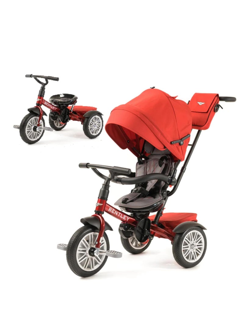 Kids 6-in-1 Tricycle - Licensed & Designed by Bentley Motors, Foldable Canopy, 5 Point Seat Belt, Rear Brake, Rotating Ergonomic Seat - 12 Months & Above (Dragon Red)