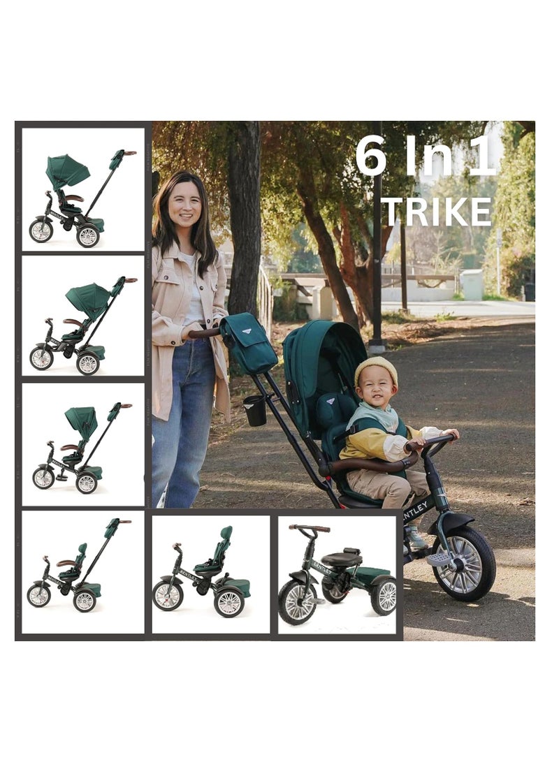 Kids 6-in-1 Tricycle - Licensed & Designed by Bentley Motors, Foldable Canopy, 5 Point Seat Belt, Rear Brake, Rotating Ergonomic Seat - 12 Months & Above (Spruce)