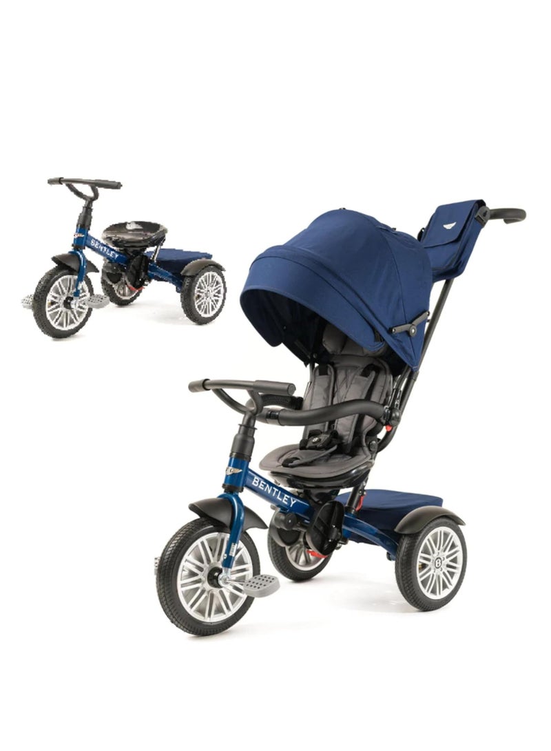 Kids 6-in-1 Tricycle - Licensed & Designed by Bentley Motors, Foldable Canopy, 5 Point Seat Belt, Rear Brake, Rotating Ergonomic Seat - 12 Months & Above (Sequin Blue)