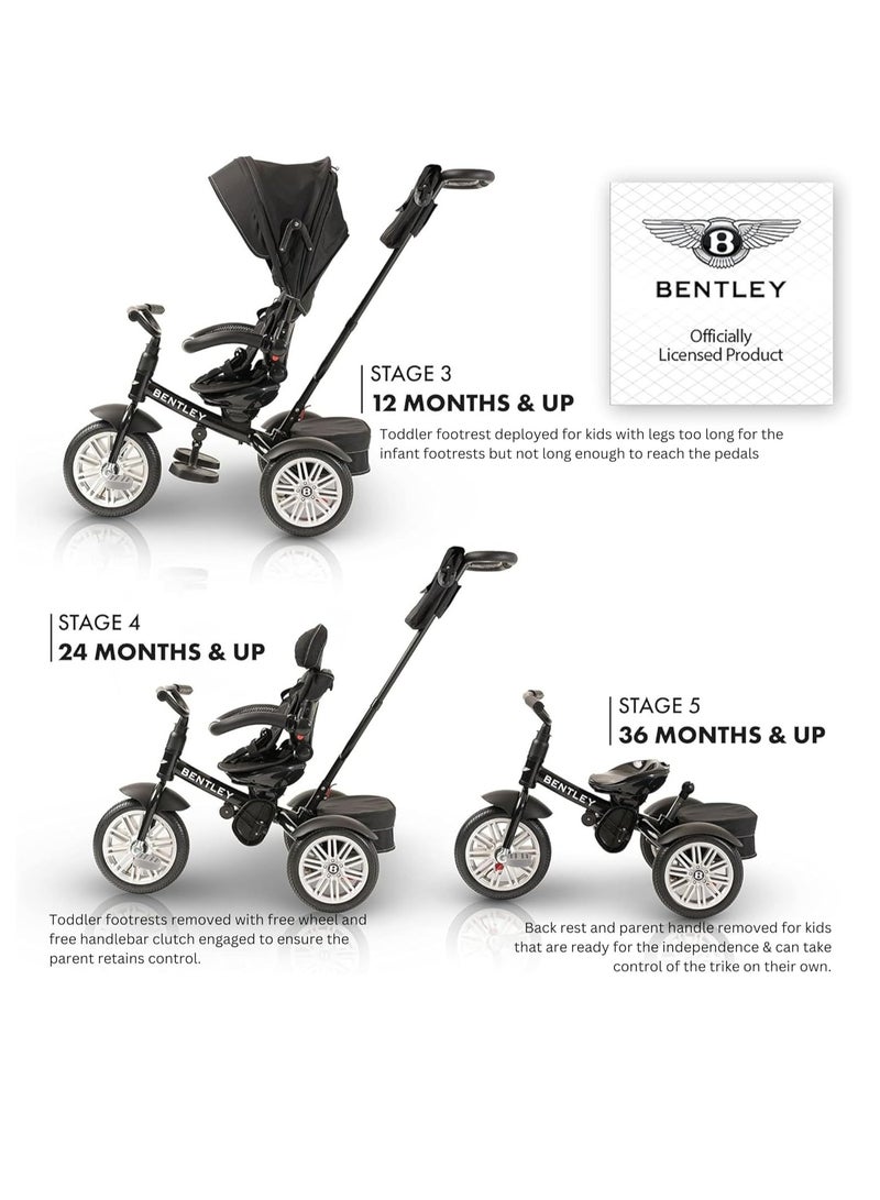 Kids 6-in-1 Tricycle - Licensed & Designed by Bentley Motors, Foldable Canopy, 5 Point Seat Belt, Rear Brake, Rotating Ergonomic Seat - 12 Months & Above (Onyx Black)