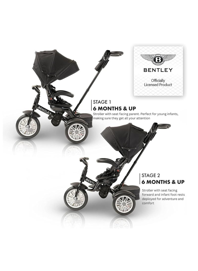 Kids 6-in-1 Tricycle - Licensed & Designed by Bentley Motors, Foldable Canopy, 5 Point Seat Belt, Rear Brake, Rotating Ergonomic Seat - 12 Months & Above (Onyx Black)