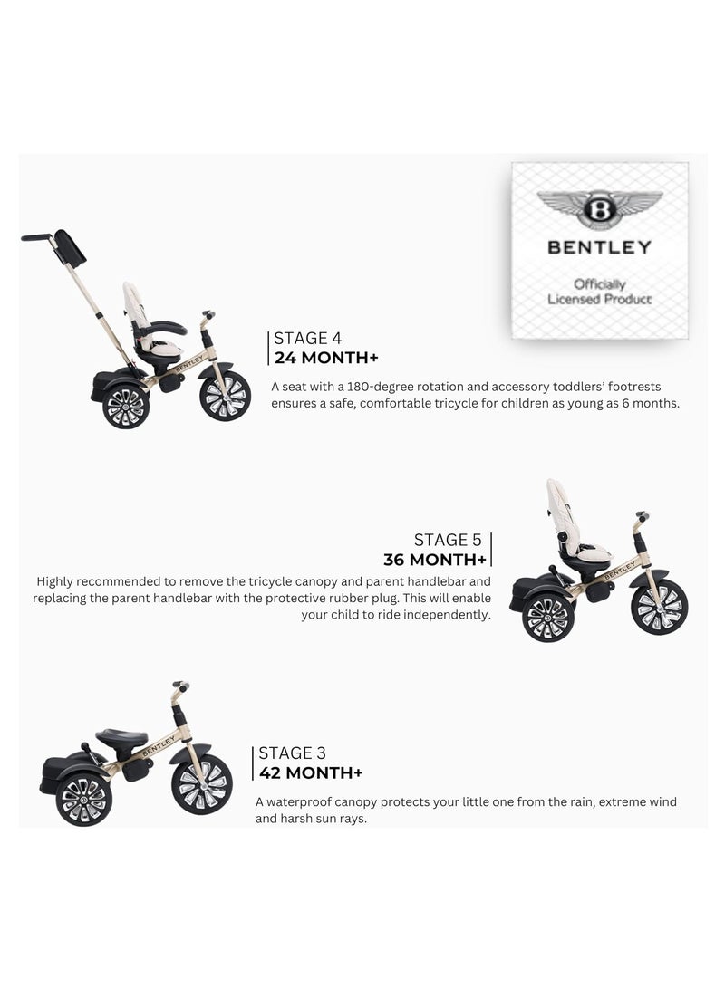 Mulliner Inspired Tricycle for Kids/Toddler, 6 in 1 Tricycle, Officially Licensed & Designed by Bentley Motors, Unprecedented Luxury & Safety - For 10-72 Month (WHITE SAND)