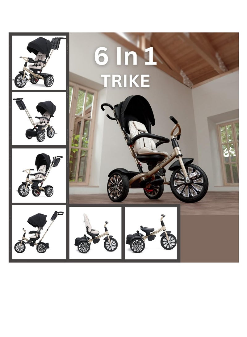 Mulliner Inspired Tricycle for Kids/Toddler, 6 in 1 Tricycle, Officially Licensed & Designed by Bentley Motors, Unprecedented Luxury & Safety - For 10-72 Month (WHITE SAND)