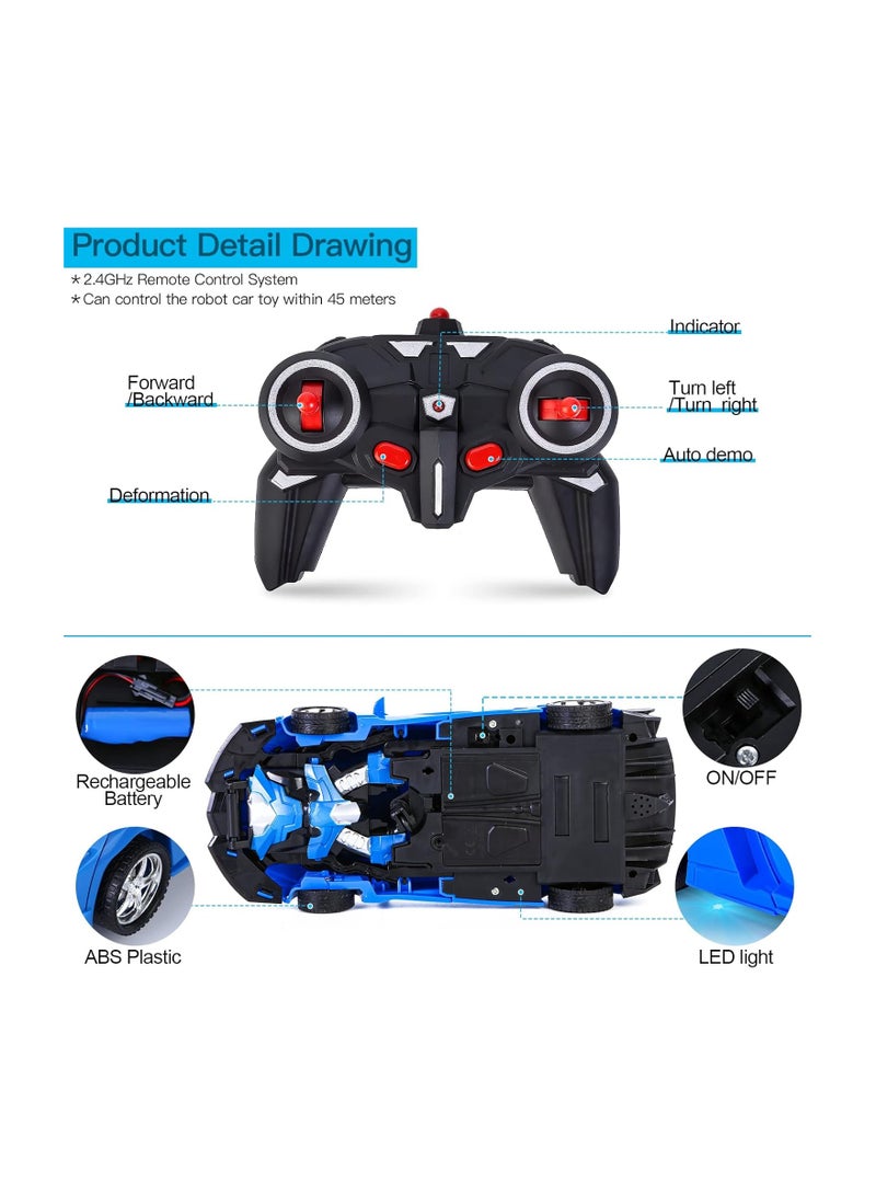 Remote Control Toys for Kids,Birthday for 5-12 Year Old Hobby Rc Robot Car Toy 2 1 Deformation Car Transformer Toy for 6-10 Year Old Racing Cars for Boys Girls 1 18 Scale Cars Blue