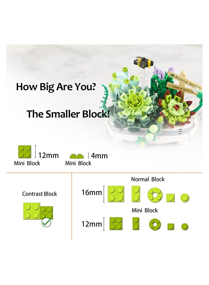 Creative Mini Bricks Bonsai Model Set - DIY Succulent Plant Building Blocks Toy, Botanical Collection (Not Compatible with Lego)