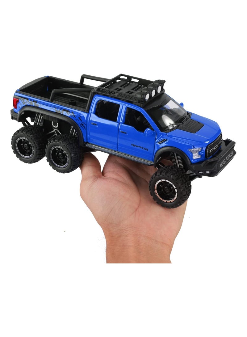 Toy Pickup F150 six-Wheel (Length 8.6 inch) Metal die-cast Model car Sound and Light with Motorcycle Toy car 3 4 5 6 7 8 9 10 11 12 Year Old boy Toy (Blue)