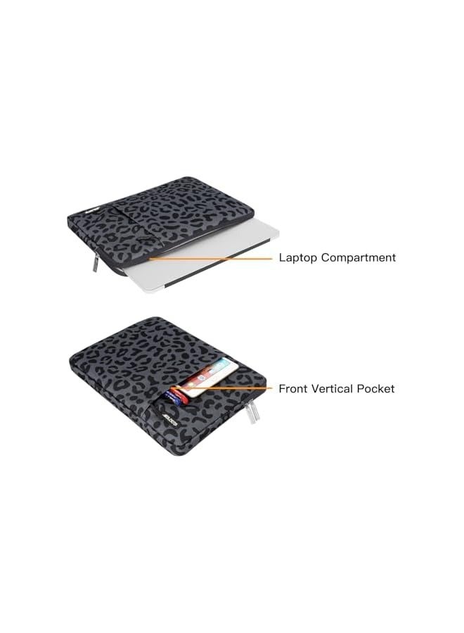 Laptop Sleeve Compatible with MacBook Air/Pro, 13-13.3 inch Notebook, Compatible with MacBook Pro 14 inch 2023-2021 A2779 M2 A2442 M1, Leopard Grain Polyester Vertical Bag with Pocket, Black