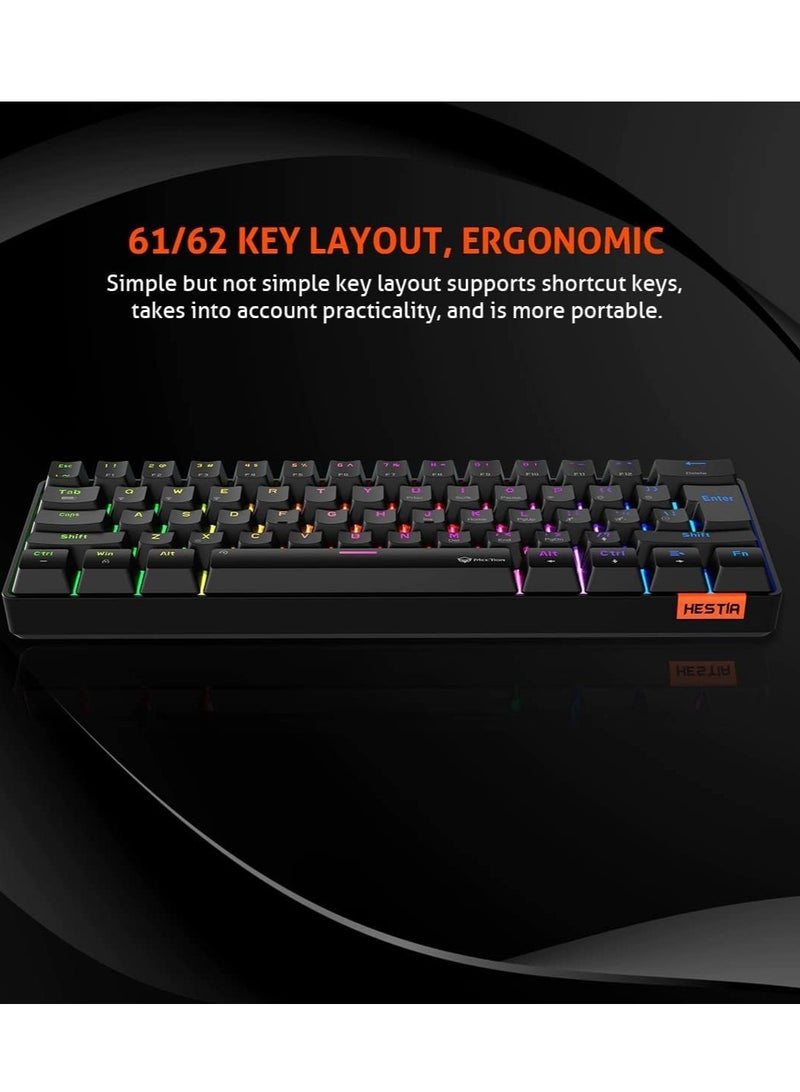 MEETION RGB Backlit Mini 61 Keys Wired 60% Mini Blue Switch Mechanical Keyboard Black MT-MK005