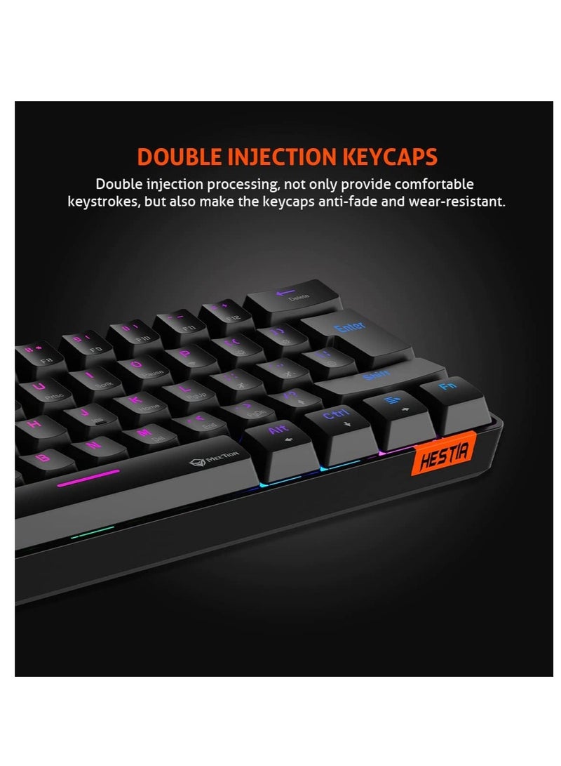 MEETION RGB Backlit Mini 61 Keys Wired 60% Mini Blue Switch Mechanical Keyboard Black MT-MK005