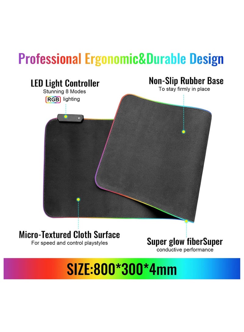 Gaming MoUSe Pad, Extra Large Soft Led Extended MoUSe Pad, Anti-Slip Rubber Base Computer Keyboard Mat