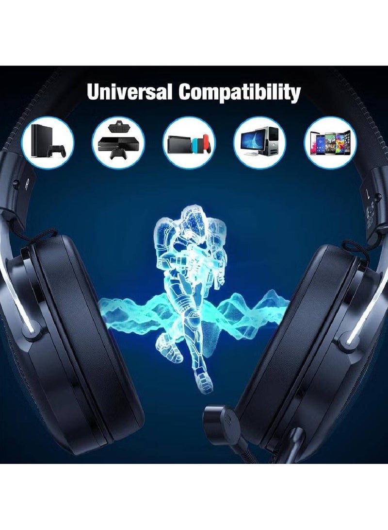 Wired Gaming Headsets RGB LED Headphones w/Mic for PS5/PS4 Black Silver