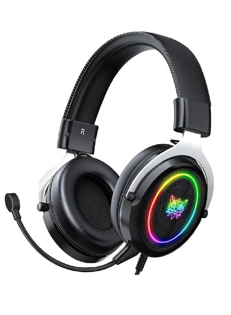 Wired Gaming Headsets RGB LED Headphones w/Mic for PS5/PS4 Black Silver