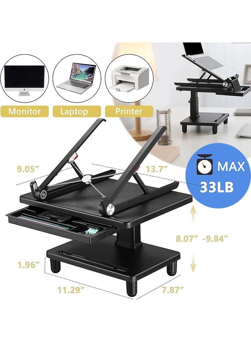 Laptop Stand Adjustable Monitor Stand For Desk Desktop Stand With Storage Drawer Bonus Free Portable Laptop Riser Compatible With Laptop Computer And All Screen Display.